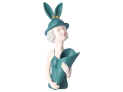 Escultura Menina Resina com Vaso Flores Decoração Mesa