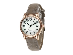 Relógio de Pulso Feminino de Moda com Pulseira de Couro e Mostrador Redondo Cinza