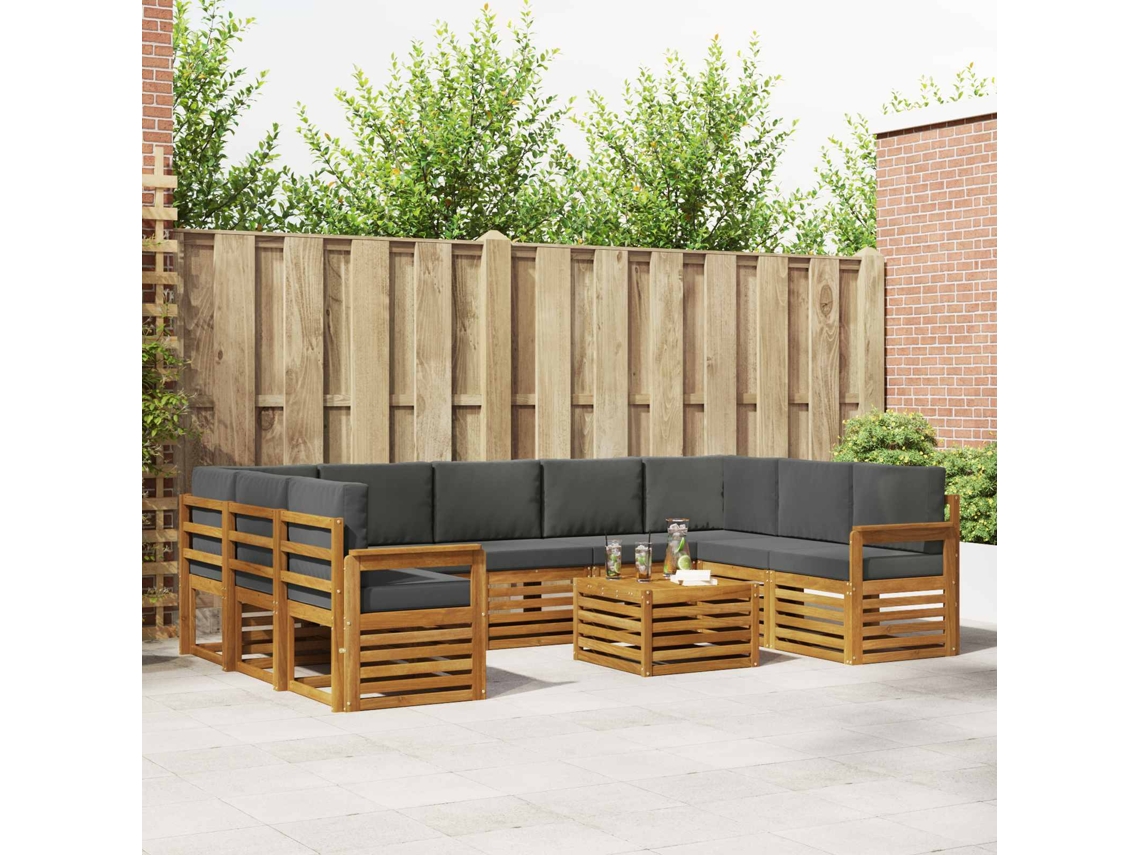 Vidaxl Conjunto De Sofás Para Exterior 10 Unid. Natural E Antracite