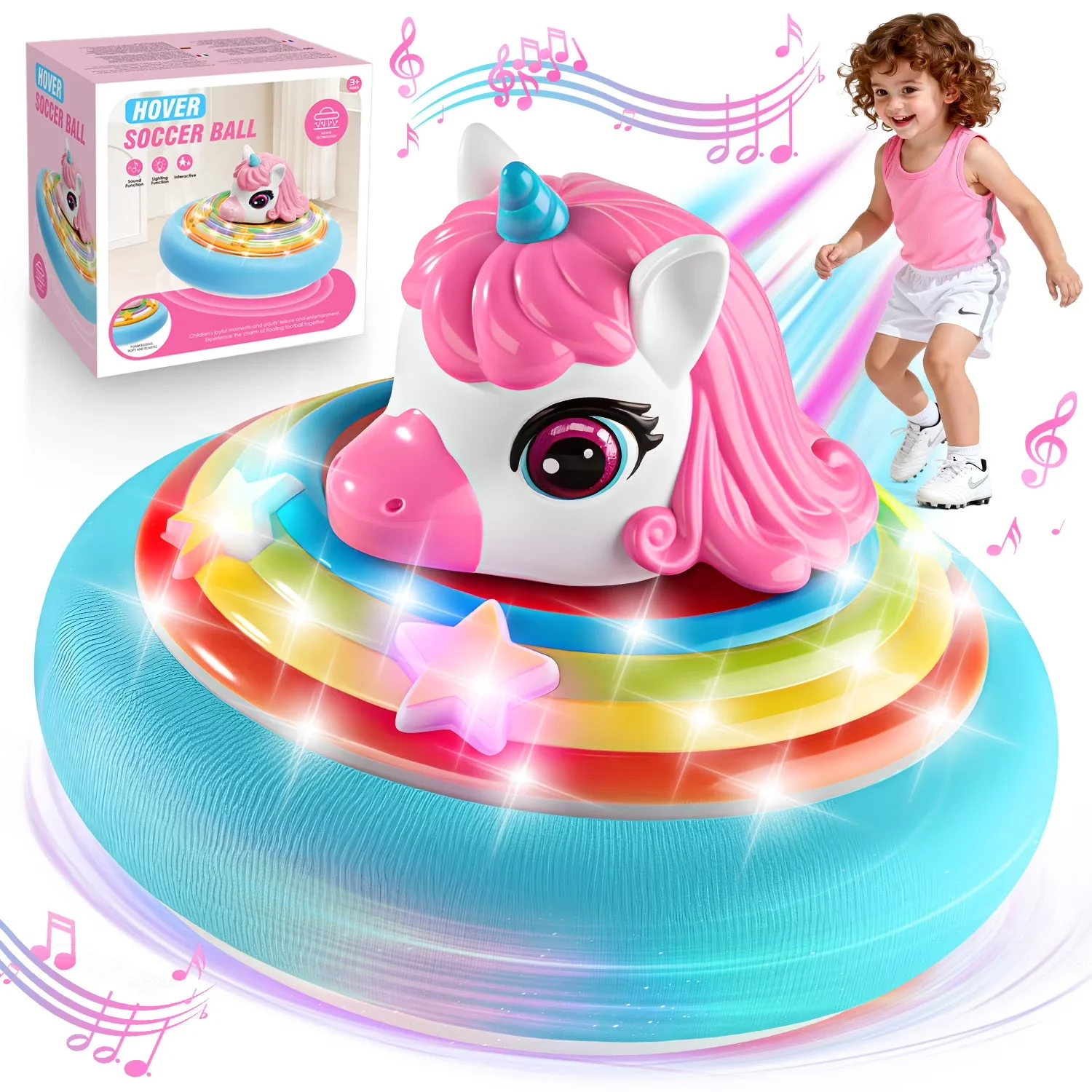 Bola Flutuante De Unicórnio Rosa, Disco De Futebol Pneumático, Luzes Coloridas