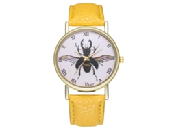 Relógio de pulso moderno para casal com pulseira de PU, mostrador redondo e movimento de quartzo (amarelo)