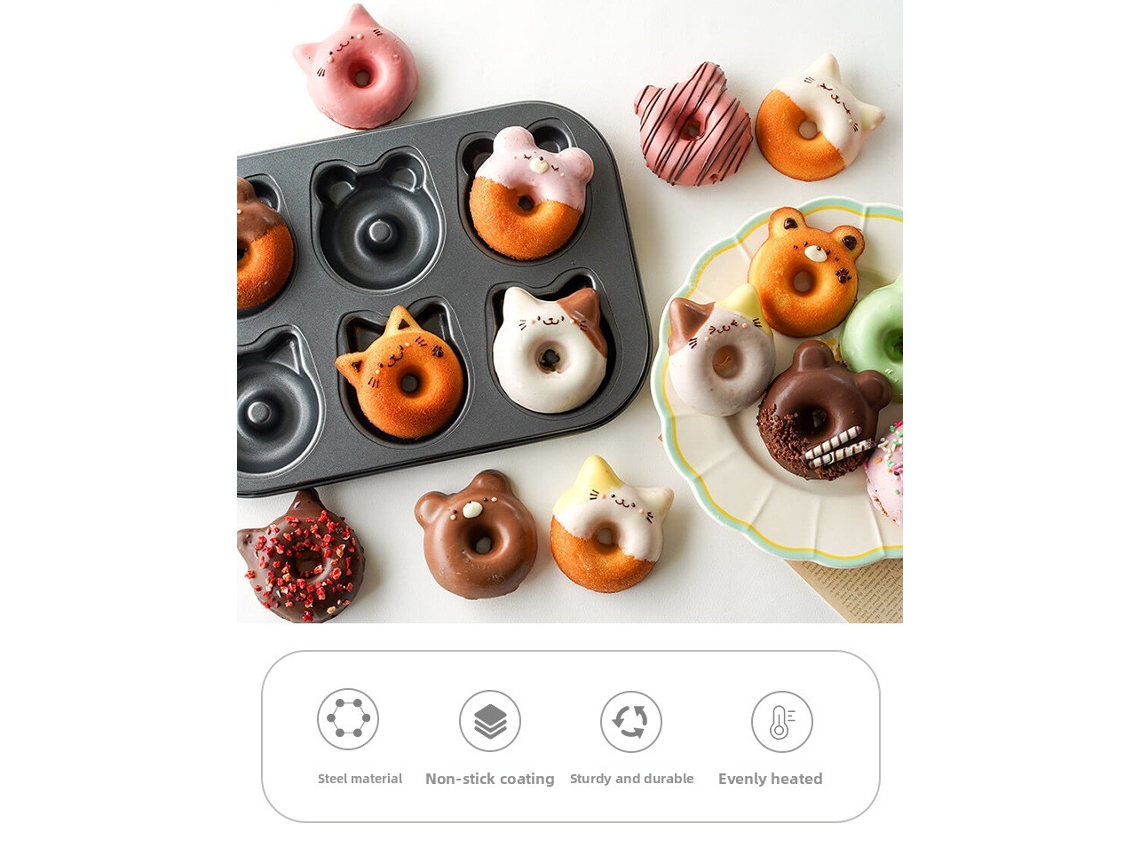 Forma Para Donuts Com 6 Cavidades, Design De Urso E Gato, Antiaderente, Para Assar.