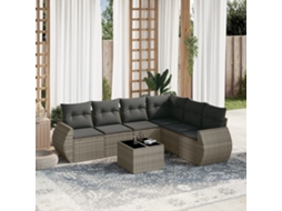 Vidaxl 7 Pcs Conjunto Sofás P/ Jardim C/ Almofadões Vime Pe Cinzento