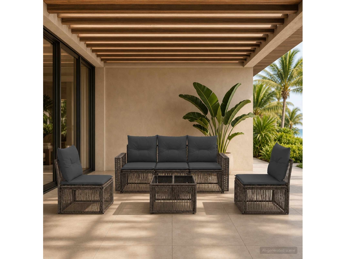 Vidaxl Conjunto De Sofá De Jardim 6 Unid. Cinza E Cinza Escuro Vime Pe