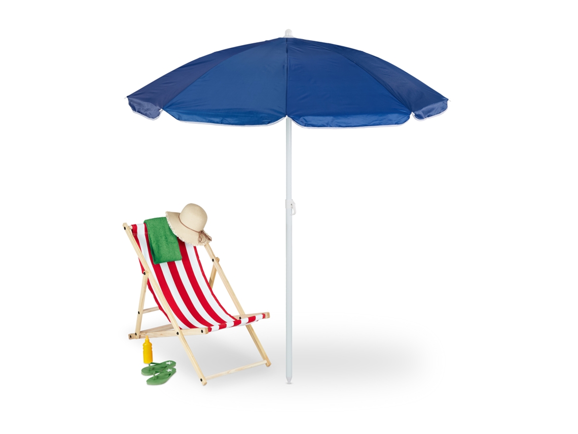 Guarda-sol Relaxdays, Ø 160 Cm, Reclinável, Altura Ajustável, Proteção Uv, Com Bolsa, Ideal Para Praia E Balcão, Azul