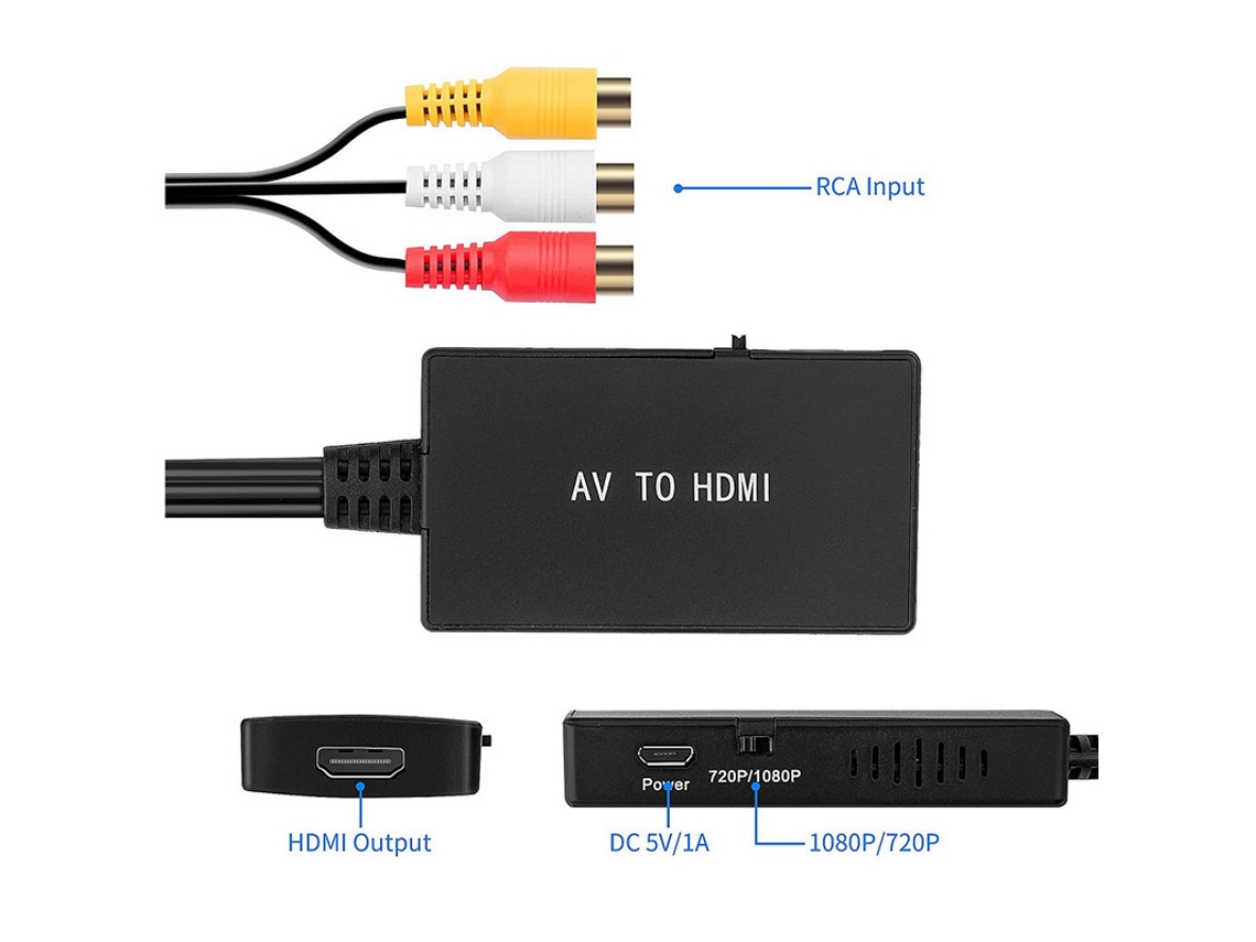 Adaptador RCA para HDMI, conversor CVBS para HDMI HD 1080p AV com cabo HDMI Slowmoose
