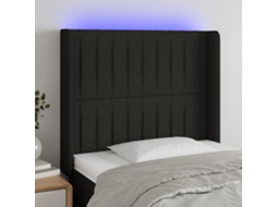 Cabecero con luces LED, tela, 93x16x118/128 cm, negro