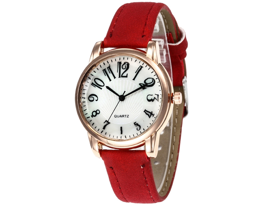 Relógio de Pulso Feminino de Quartzo com Pulseira de Couro Pu Estilo Fashion Redondo