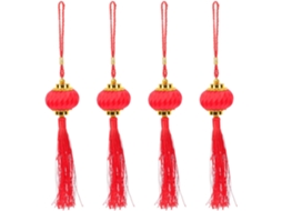 Conjunto 4 Lanternas Chinesas Plástico Vermelho Cordão Pendurar Decoração Festival Primavera Criar Ambiente GOKOCO