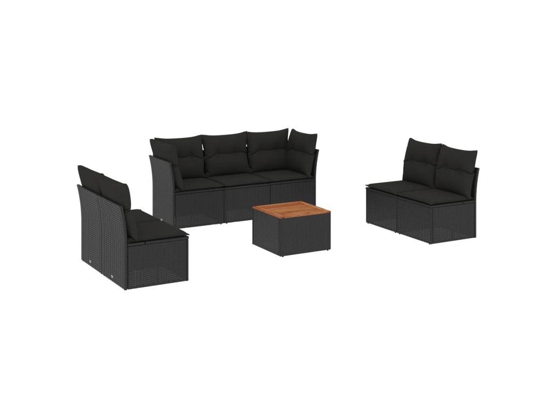 Conjunto de 8 Sofás de Jardim com Almofadões Vime Pe Preto MAISON EXCLUSIVE (8 pcs)