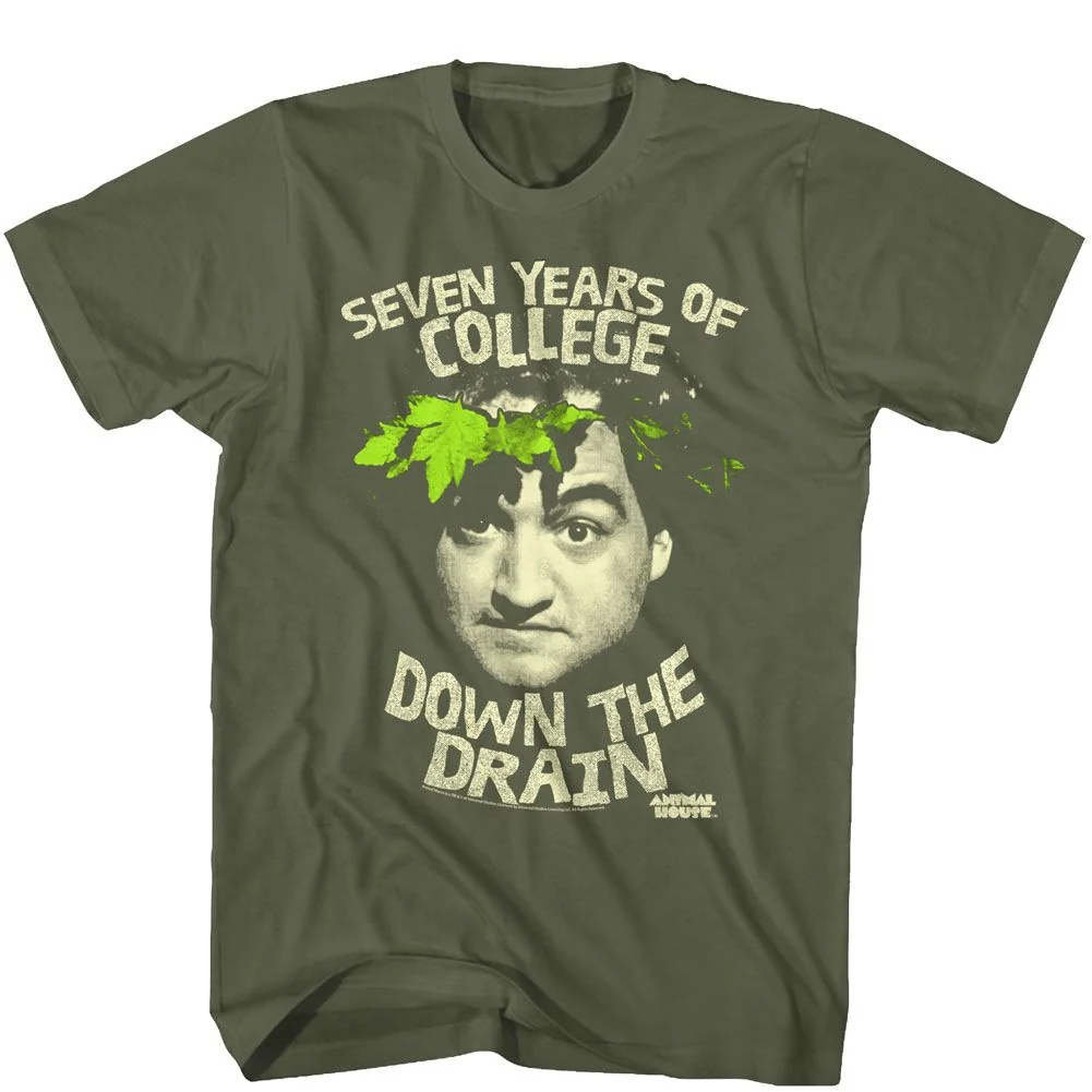 Rockinstone Animal House Movie Down The Drain Solid Military Green Adult T-shirt Size:l