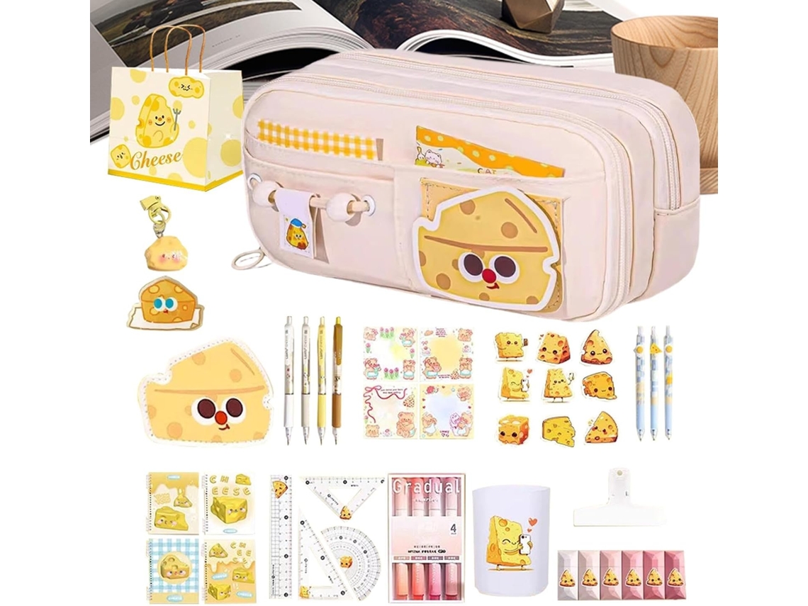 Conjunto De Material Escolar Estético, Estojo Para Lápis Com 10 Compartimentos