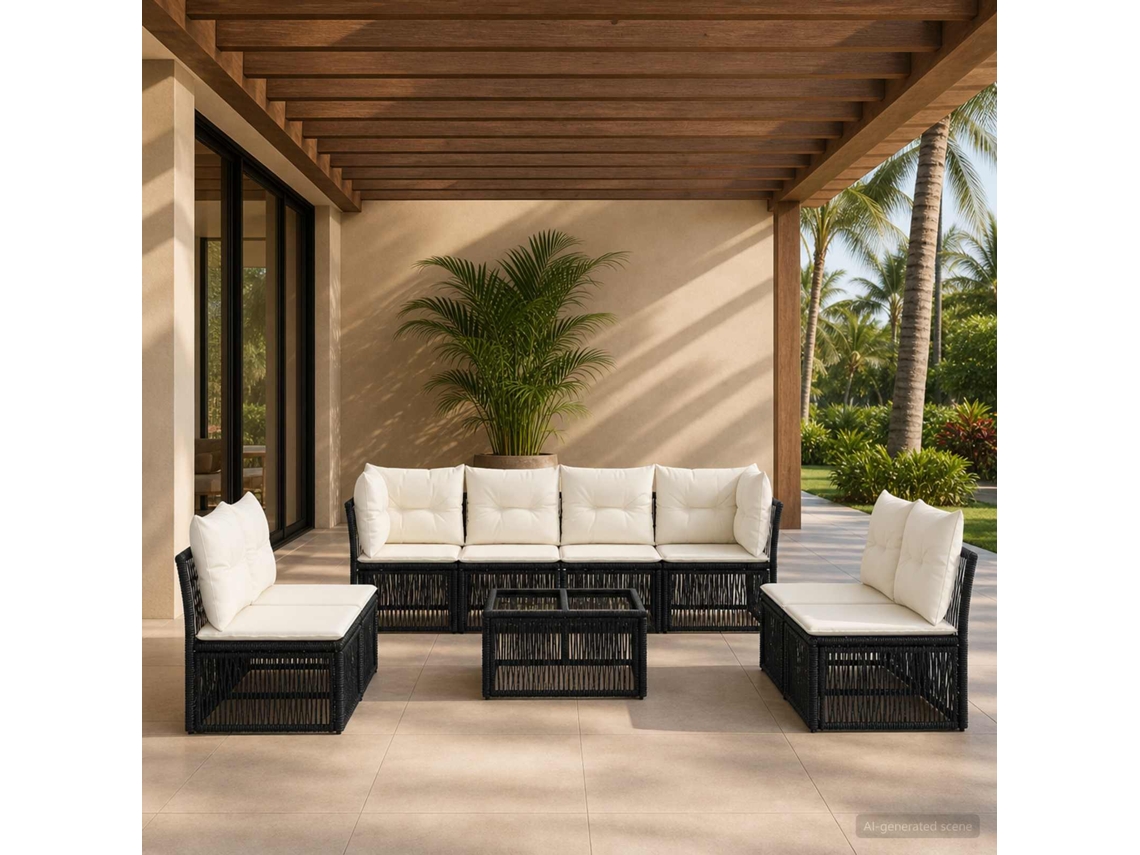 Vidaxl Conjunto De Sofá De Jardim 9 Pcs Preto Vime Pe