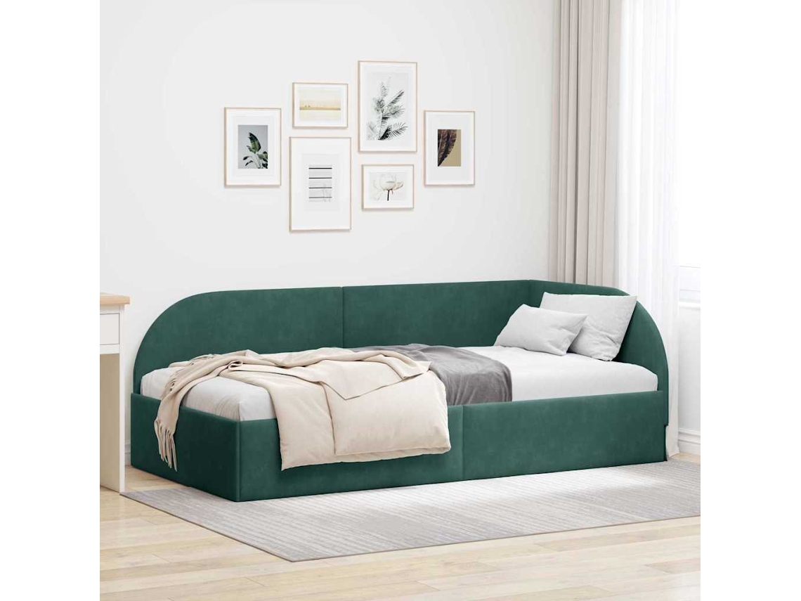Vidaxl Estrutura De Cama De Canto Verde Escuro 80 Cm X 200 Cm Veludo