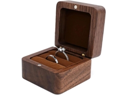 2026 caja de Anel de Madeira de Carvalho Preto Personalizável para Casamento e Noivado com 1 Ranura, Design Elegante