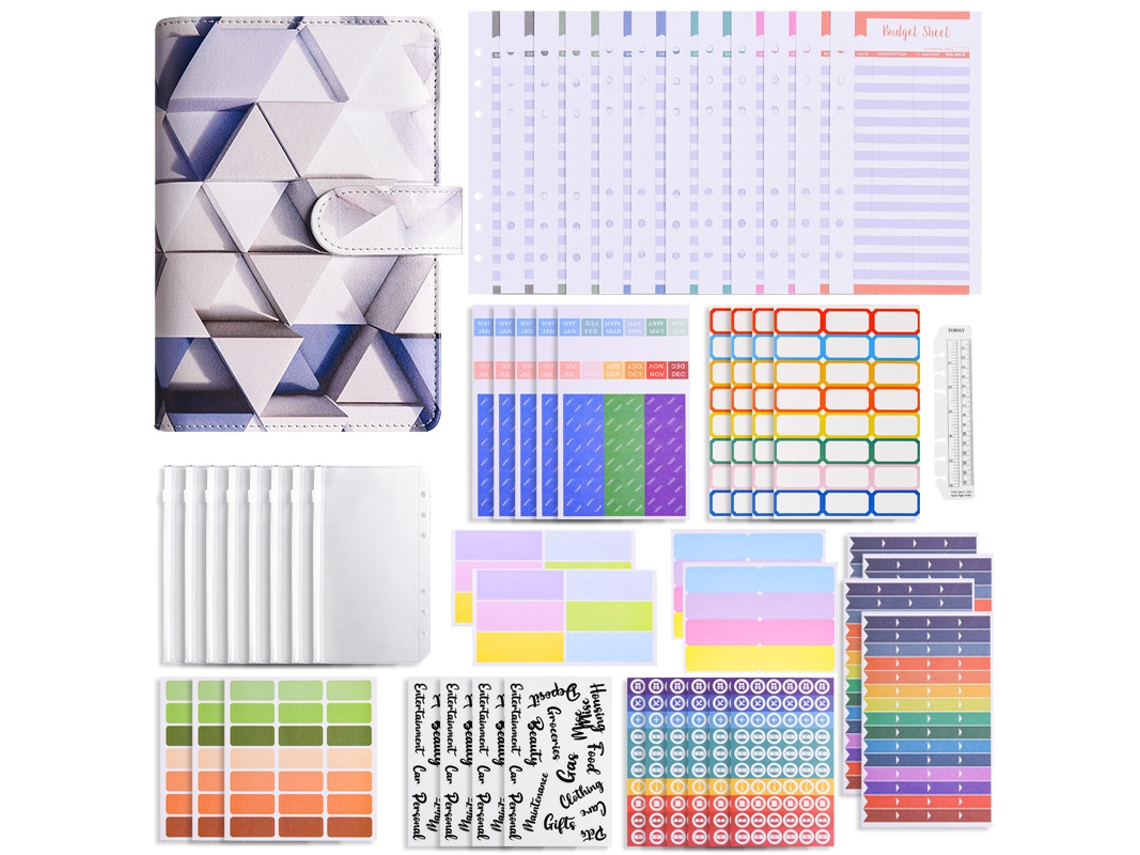 A6 Macaron Color Print Square Pu Leather Refillable Budget Planner Notebook With Luxury Gift Set Grid Dark Blue