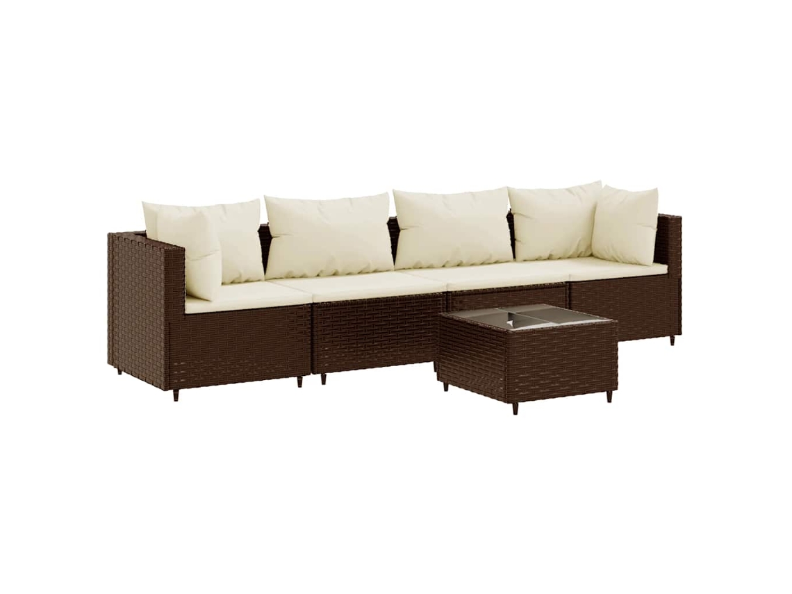Conjunto 5 lounge jardim c/ almofadões VIDAXL vime PE castanho