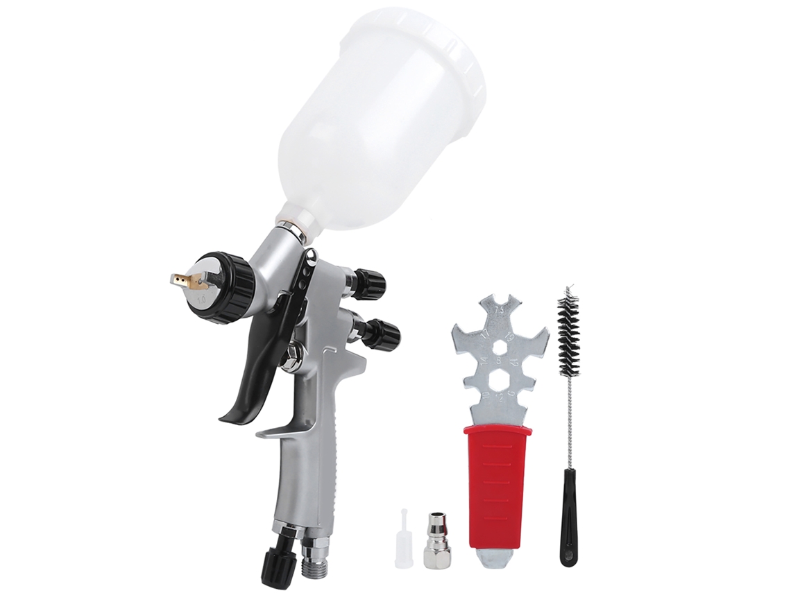 Pistola De Pintura Neumática De Alta Atomização Com Cubo Plástico 250ml Calibre 1.0mm