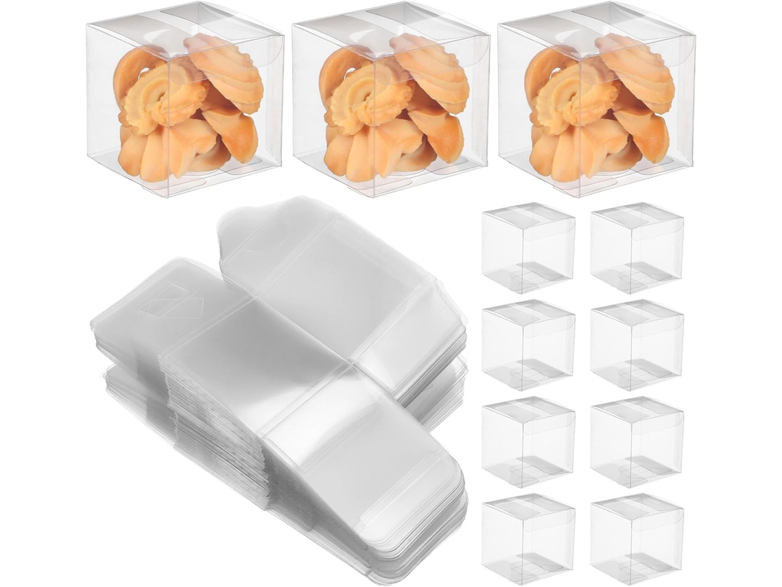 Abaodam 100 Unidades De Caixas Individuais Transparentes Pvc Para Sobremesas, 6x6x6 Cm, Caixas Quadradas Para Reuniões E