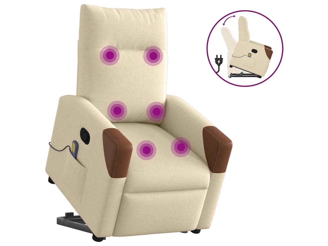Vidaxl Poltrona Elevatória De Massagens Tecido Cor Creme