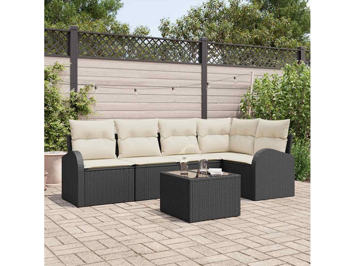 Vidaxl Conjunto De Sofás Com Almofada Preto Poliéster