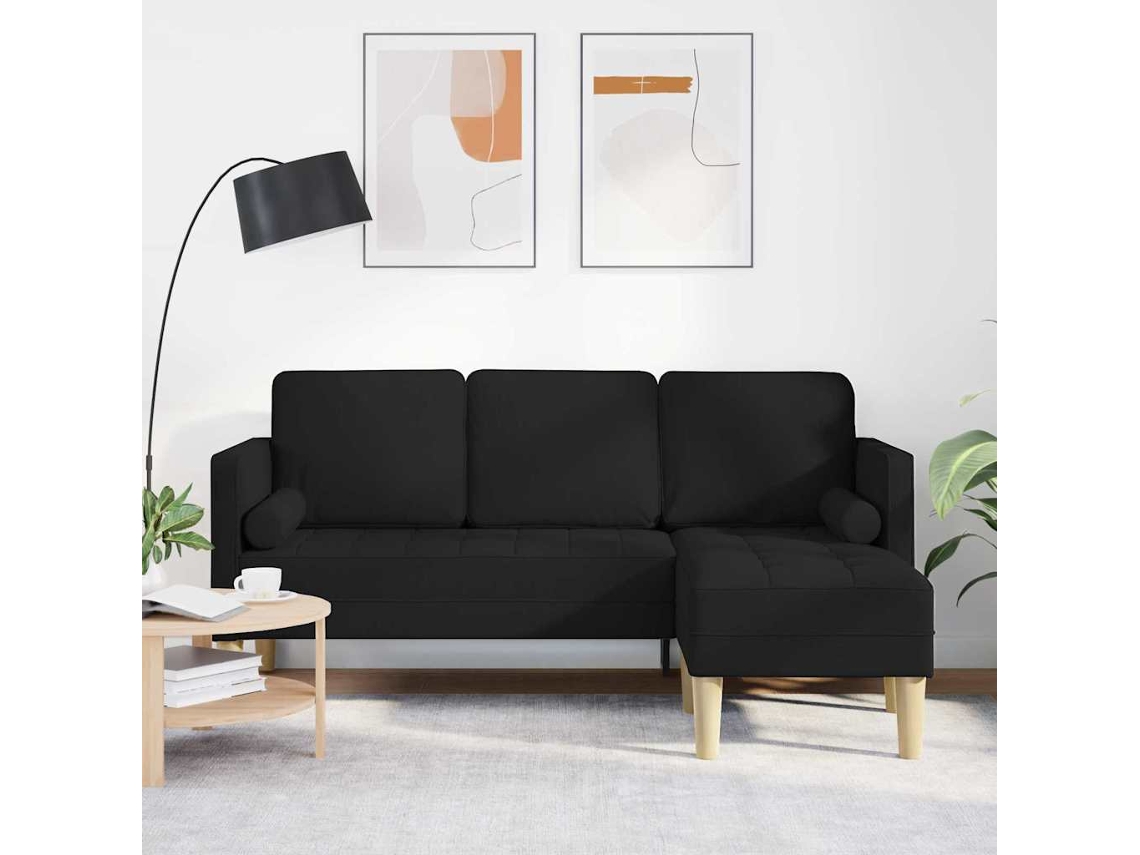 Vidaxl Conjunto De Sofás Com Almofada Preto Poliéster