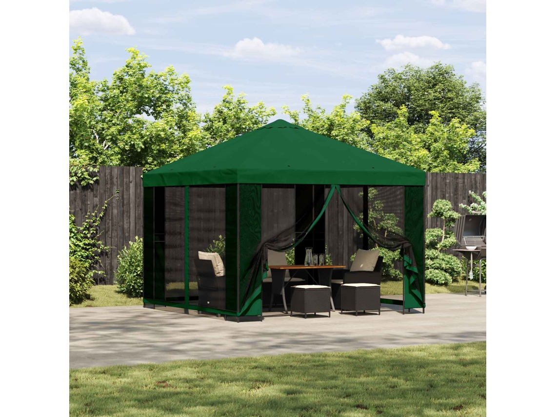 Vidaxl Gazebo De Jardim Com Laterais 3 X 3 M Verde Poliéster E Aço