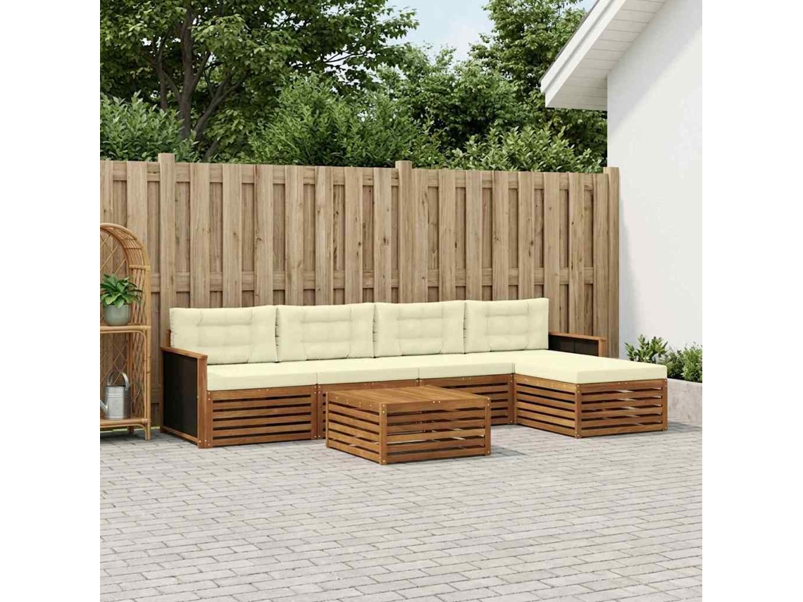 Vidaxl Conjunto De Sofás Para Exterior 6 Pcs Natural E Creme