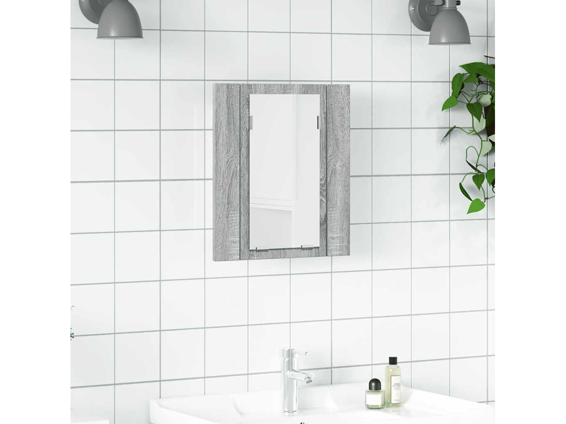 Vidaxl Armário Wc C/ Espelho/luzes Led Derivados Madeira Cinza Sonoma