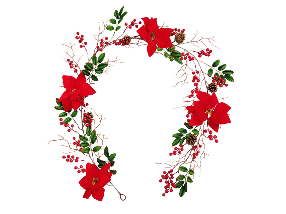 Meia De Natal Artificial Laxiscreed Com Acácia, Bagas Vermelhas E Pinhas, 190cm Para Decoração Festiva