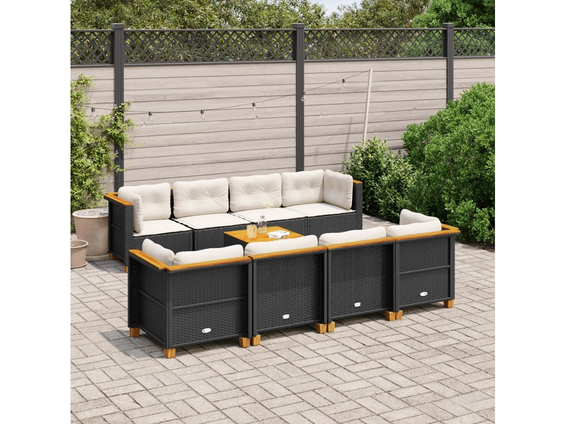 Vidaxl 9 Pcs Conjunto De Sofás P/ Jardim C/ Almofadões Vime Pe Preto