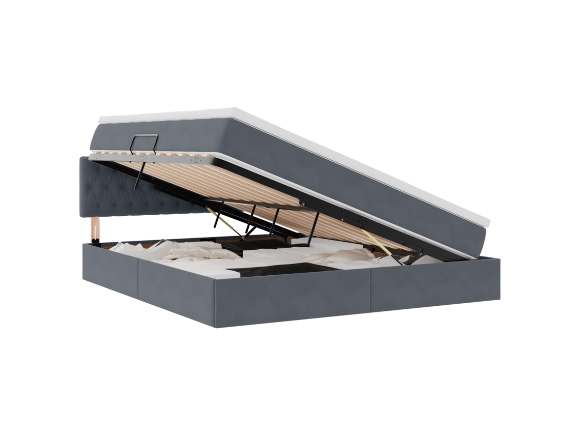 Maison Exclusive - Cama Com Arrumação E Led Cinza Escuro 160 X 200 Cm Veludo