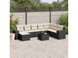 Vidaxl 9 Pcs Conjunto De Sofás P/ Jardim C/ Almofadões Vime Pe Preto