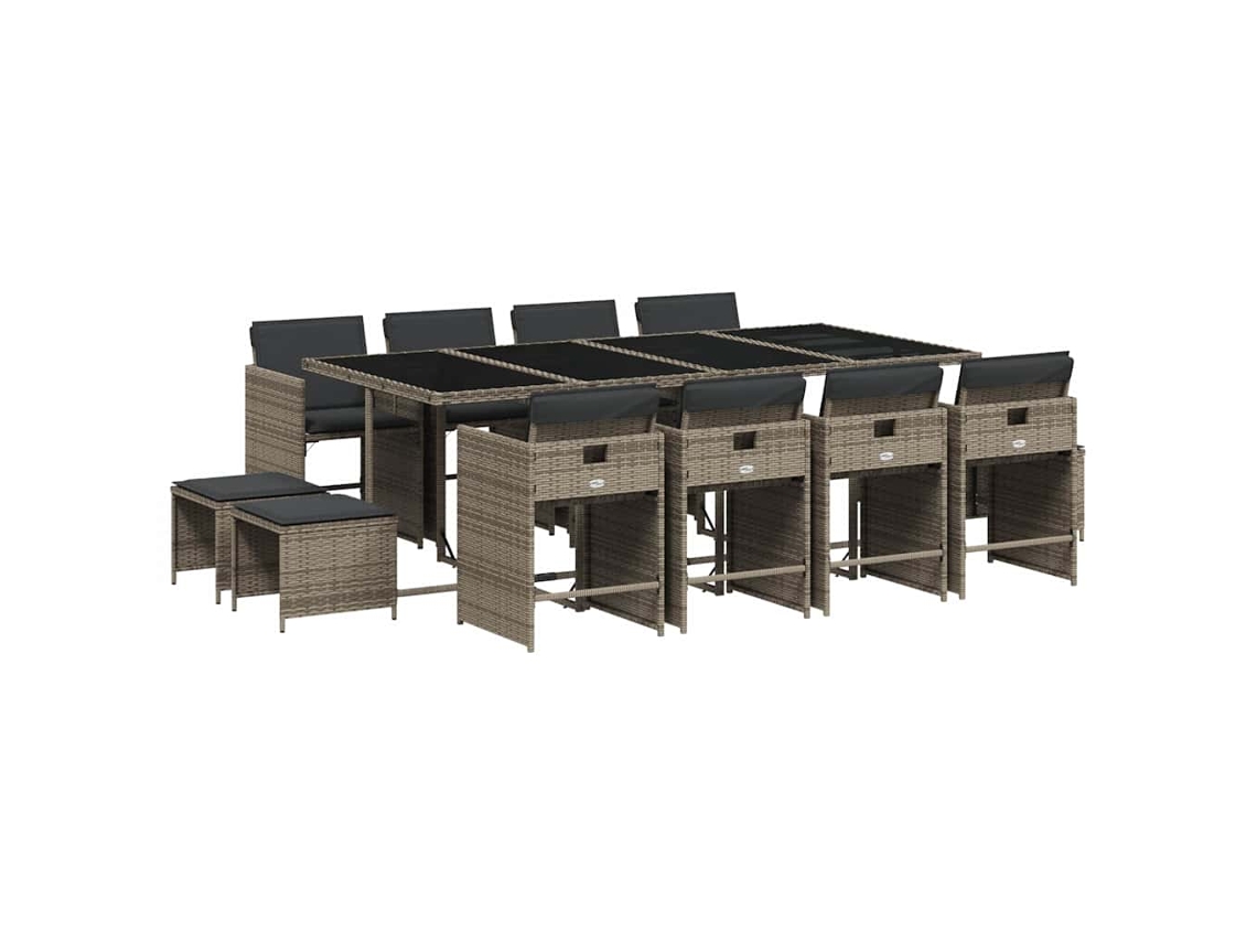 Conjunto de 13 Jantar para Jardim com Almofadões Vime Pe Cinzento MAISON EXCLUSIVE