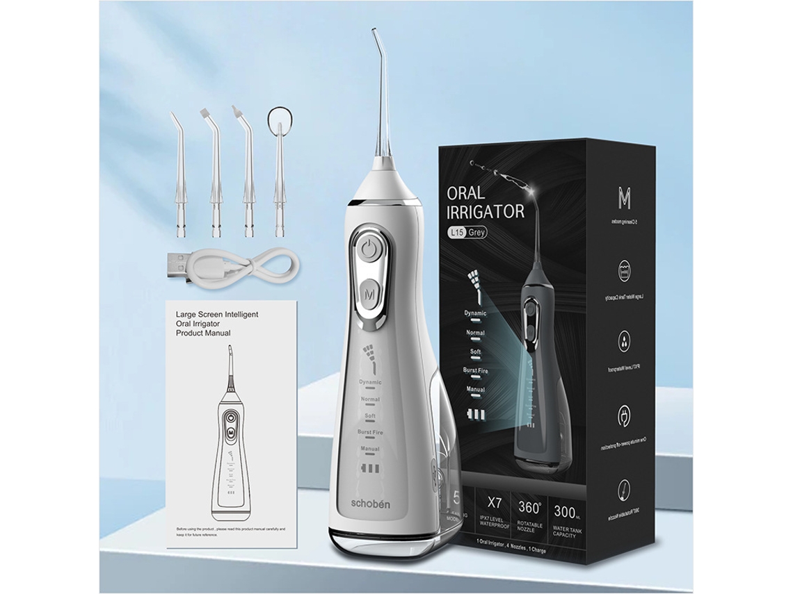 Irrigador Oral Dentário Recarregável, 5 Modos 300ml,1600 1900 Pulsos.para Aparelhos Ortodônticos Branco HEXINYIGJLY