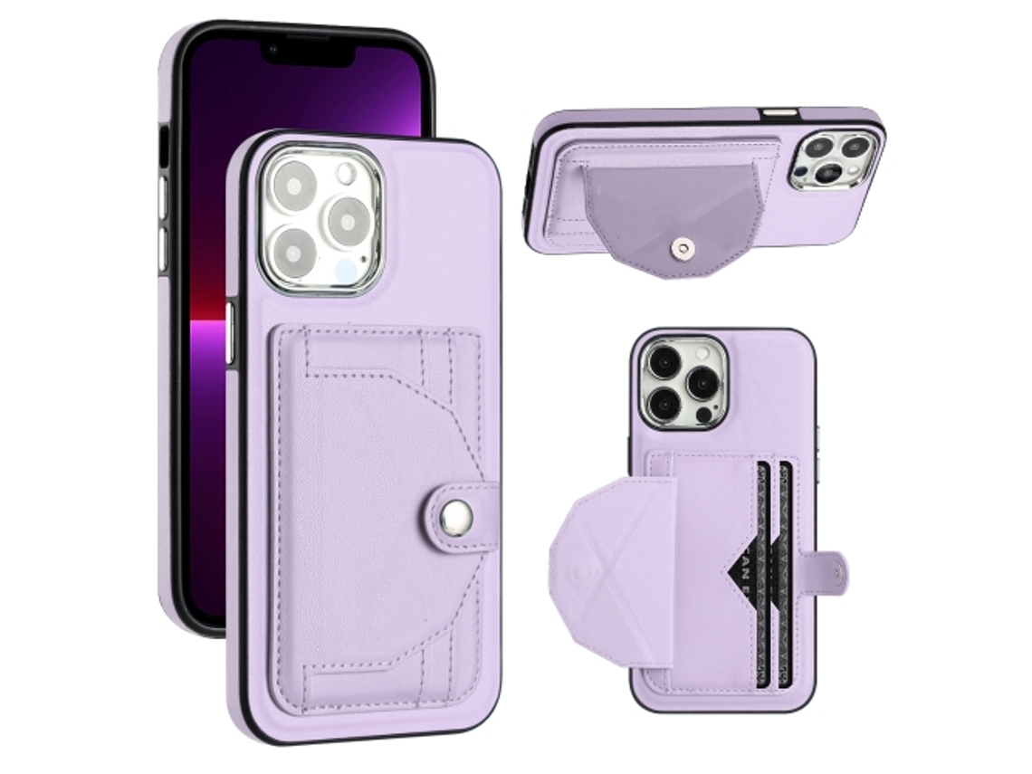 Capa Mobile Phone Cases Shockproof With Card para iPhone 14 Pro Max Pele Castanho