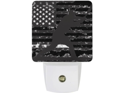 Luminária noturna de LED em formato de bola de beisebol com a bandeira dos Estados Unidos e sensor crepuscular.