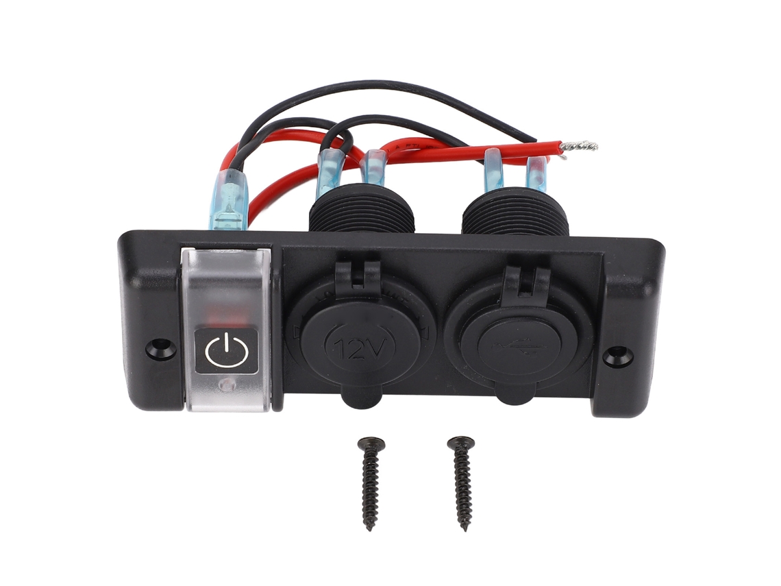Painel De Interruptor Combo 3 Em 1 Com Disjuntor Luz Vermelha Usb E Tomada De Cigarro 12v Para Carro Rv Barco