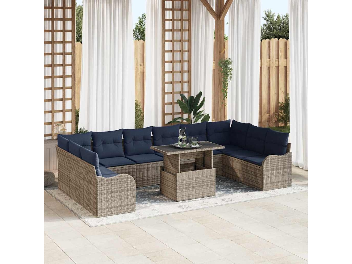 Vidaxl Conjunto De Sofá De Jardim 11 Unid. Cinzeto Rattan Sintético