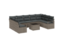 Conjunto 10 Sofá Exterior Vidaxl Cinzento Vime Pe (289 X 177 X 85 Cm)