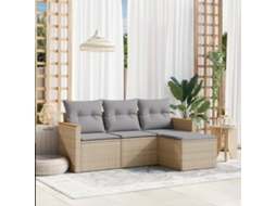 Vidaxl 4 Pcs Conjunto De Sofás Para Jardim C/ Almofadões Vime Pe Bege