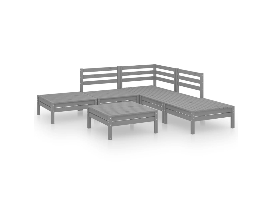 6 Pcs Conjunto Lounge de Jardim Pinho Maciço Cinzento MAISON EXCLUSIVE