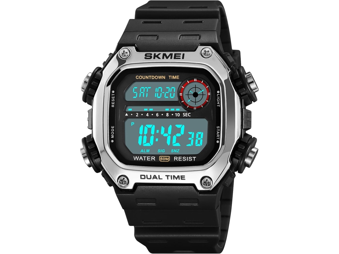 Lurelia Relógio Digital Desportivo, Visor Digital, Led, Cronómetro, Alarme, Data/calendário, 12/24h, Luminoso, Abs, Tpu, Prata E Preto