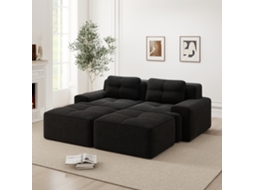 Sofá Modular De 2 Lugares - Em Forma De U, Confortável, Veludo Cotelê, Com Otomano - Preto