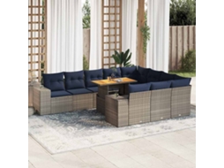 Vidaxl 11 Pcs Conjunto Sofás De Jardim C/ Almofadões Vime Pe Cinzento