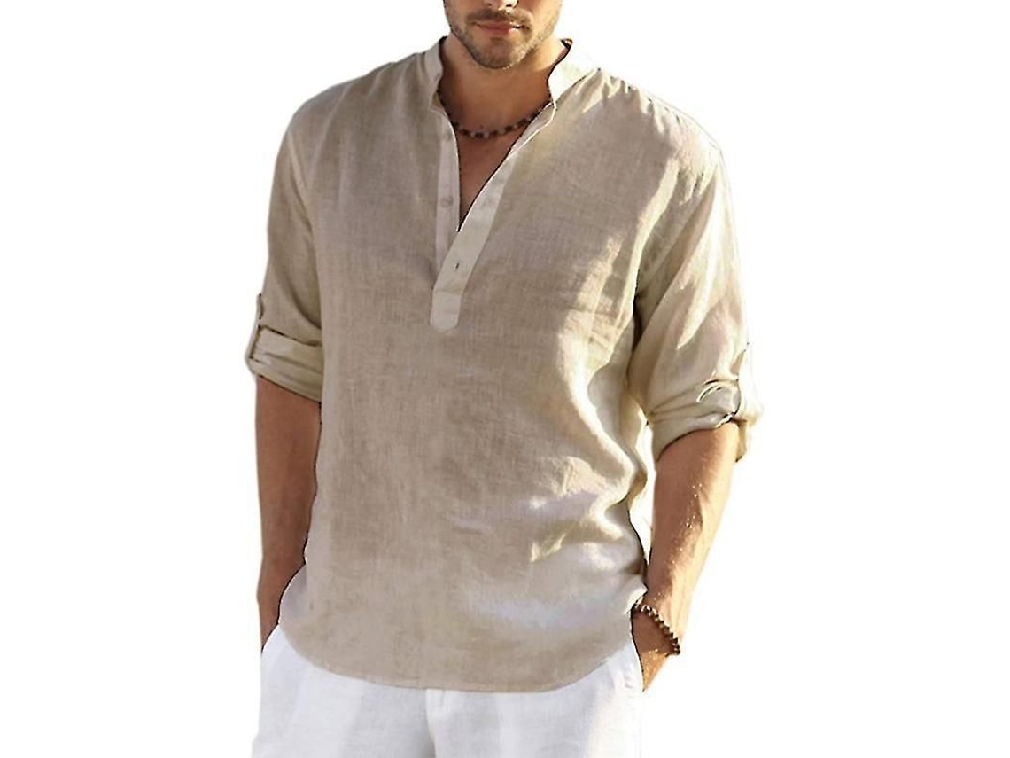 Camisa de Lino Fasst para Homem, Casual, Algodão e Lino, Tamanhos S a 5XL, Envio Gratuito