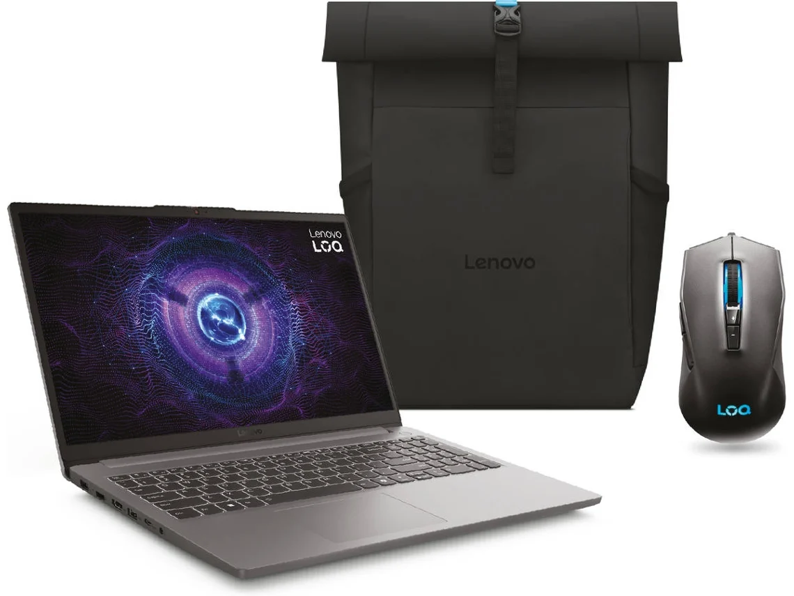 Pack Portátil Gaming LENOVO LOQ 15IAX9E-030 (15.6'' - Intel Core i5-12450HX - RAM: 16 GB - 512 GB SSD PCIe - NVIDIA GeForce RTX 3050) 