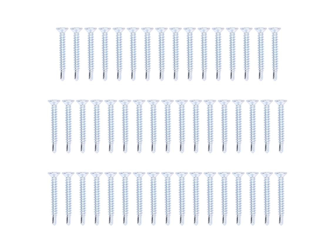 Parafusos Auto-afuradores De Aço Carbono Galvanizados Com Cabeça Chata 4.2x32mm Cruzados 50pcs