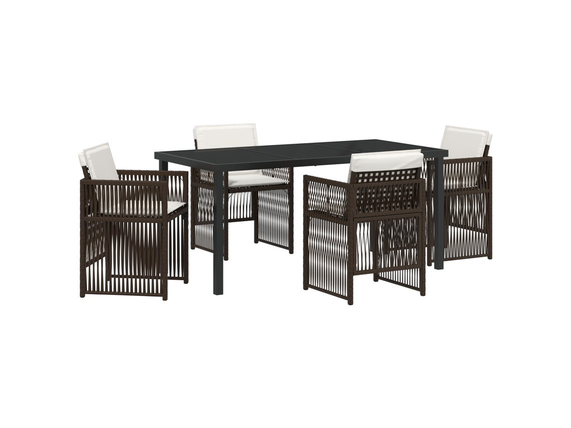 Conjunto 5 De Jantar De Jardim Com Almofadas Vidaxl Castanho Polirattan
