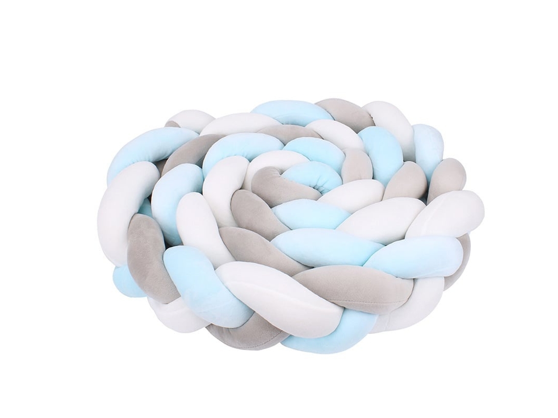 Almofada De Berço Trançada, 3 Fios, Azul E Branco E Cinzento, 2m Para Proteção Anticolisão Elysve